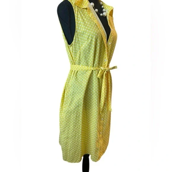 Tommy Hilfiger Yellow Polka Dot Sundress Size12 Button Front Belt Pockets Summer - Picture 5 of 9